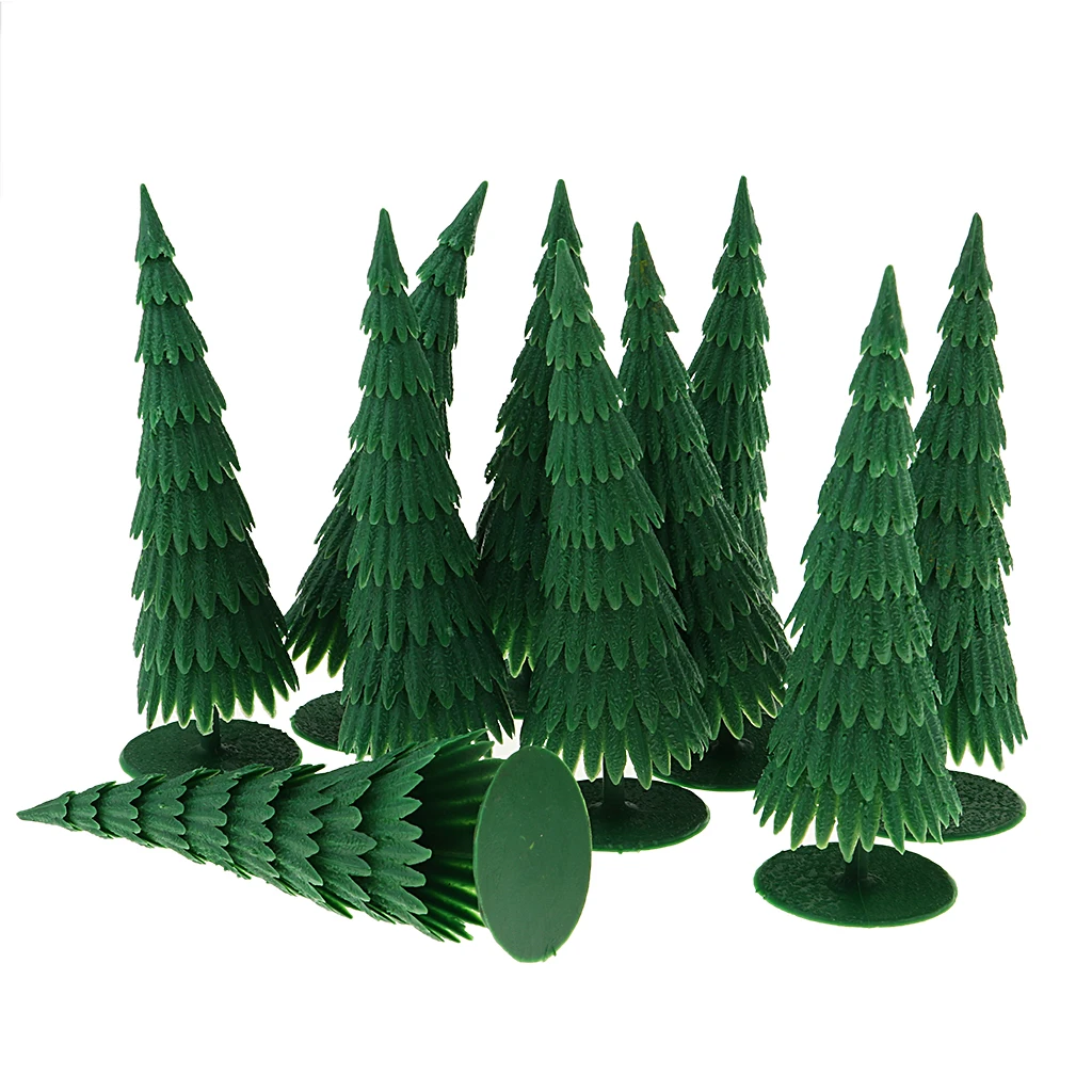 10Pcs 13cm Plastic Pine Model Trees for Railway Landscape Wargame Decoration
