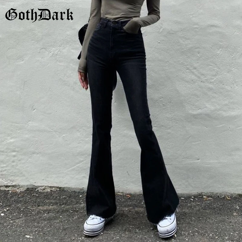 

Goth Dark Gothic Skinny Black Flared Pants Punk Style High Waisted Women Vintage Jeans Fashion Streetwear Autumn Trousers 2020