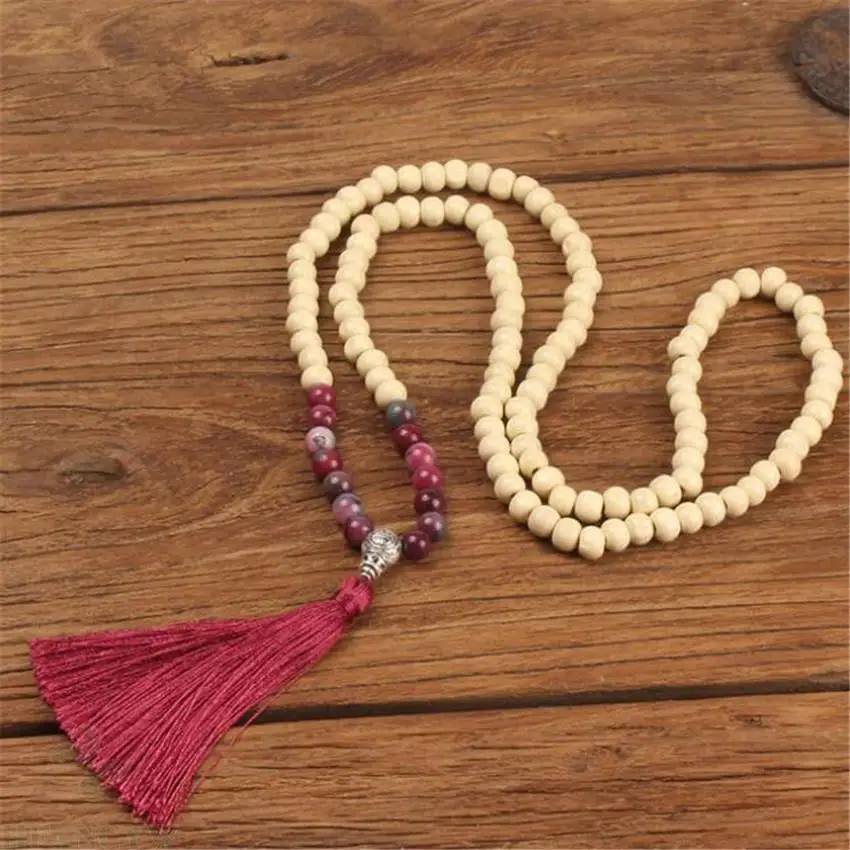 

6MM 108 sandalwood pink jade Necklace Lucky classical Wrist Pray Reiki Grade Bless Meditation Monk Mala Chain Cuff