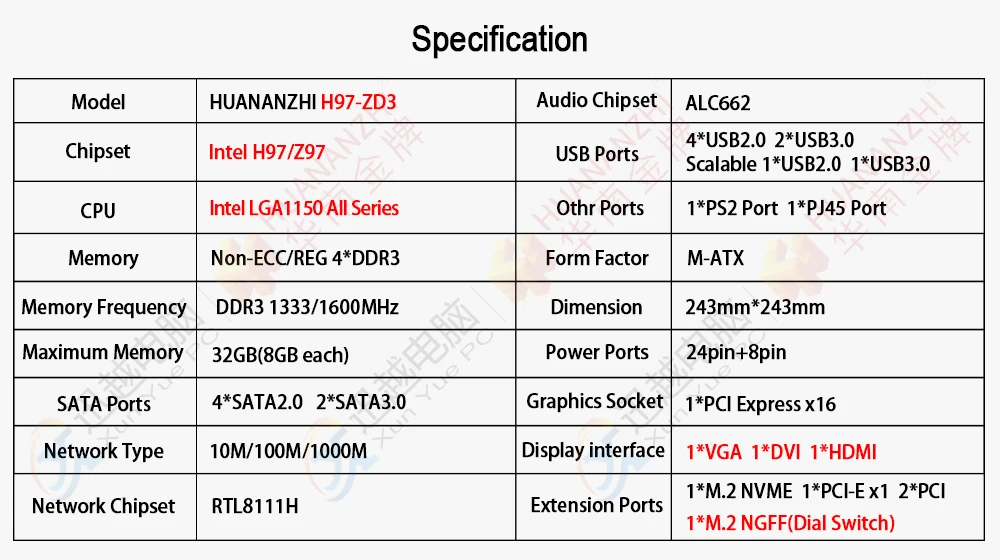 GSM Dual band 900MHz 1800MHz cell phone signal ?HUANANZHI H97-ZD3 Motherboard For Intel H97 Z97 LGA 1150 Non-ECC/REG DDR3 1600MHz 32GB M.2 NVME NGFF VGA DVI HDMI MATX Mainboard