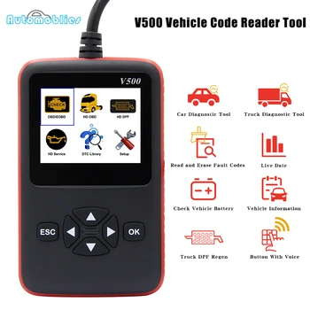 

Car Truck Obd2 Scanner V500 HD Heavy Duty Truck multi-language Diagnostics Code Reader truck obd Dual-use Auto Diagnostic Tool