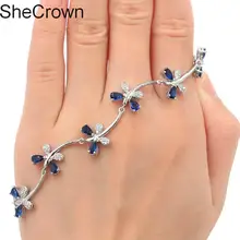 Романтический Танзанит Белый CZ SheCrown женские вечерние серебряный браслет 7,0-7,5 дюйма 22x12 мм