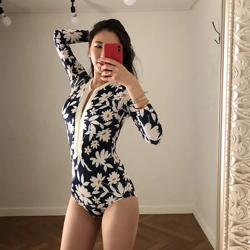 Floral Print Girl Bikini Surfing One Piece Bikini Set Korean Style Bikini 2021 Woman Sexy Swimwear Women New Swimsuit Women