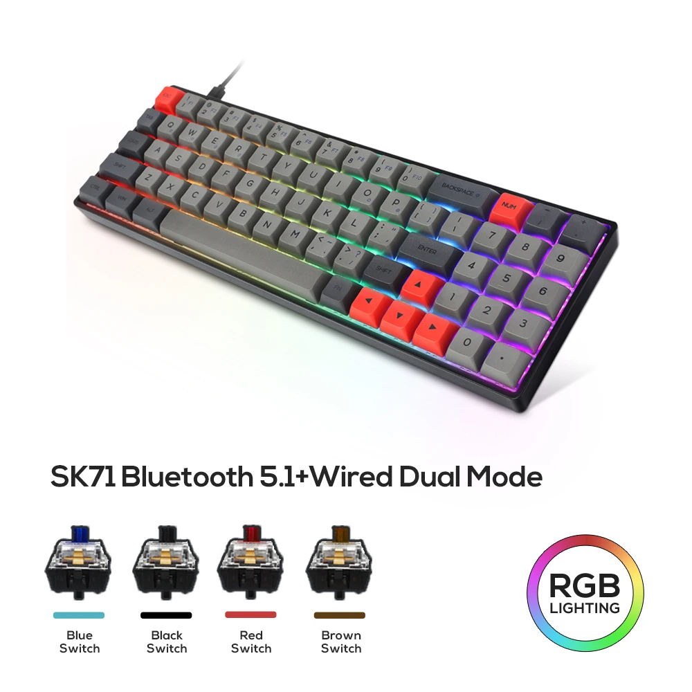 SK71 механическая клавиатура Bluetooth Проводная PBT Keycap USB RGB с подсветкой игровой ПК