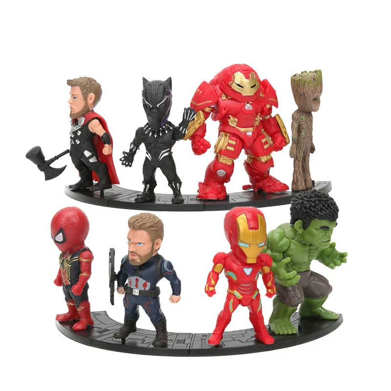8 шт./компл. Marvel Мстители эндигра танос Человек-паук халкбастер Черная пантера ПВХ Фигурки Модель игрушки кукла для детей подарок