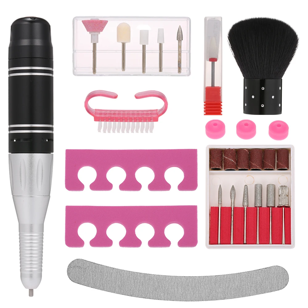 Портативная электрическая дрель для ногтей маникюрный педикюр набор для акриловых ногтей с щетка для удаления пыли разделители ног пилочка сверла для ногтей набор