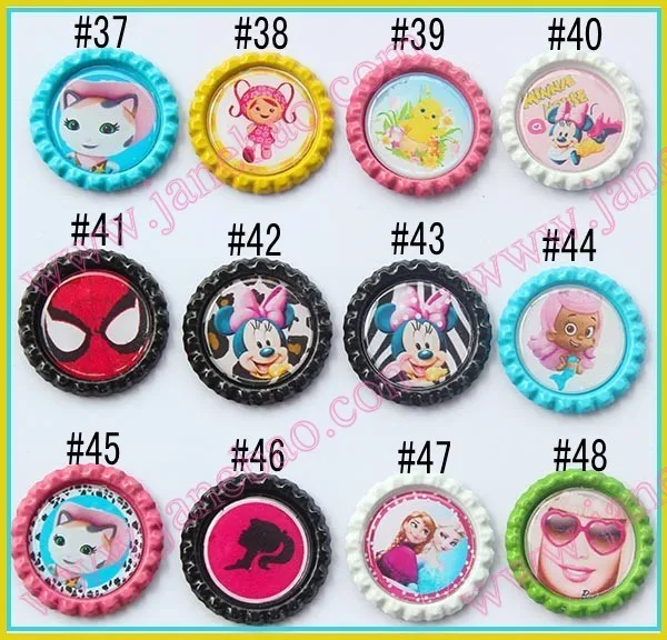 500pcs1 дюймовая мультяшная плоская бутылочная Кепка с персонажами из мультфильмов, плоская бутылочная Кепка для самостоятельной сборки, аксессуары для волос с бантом