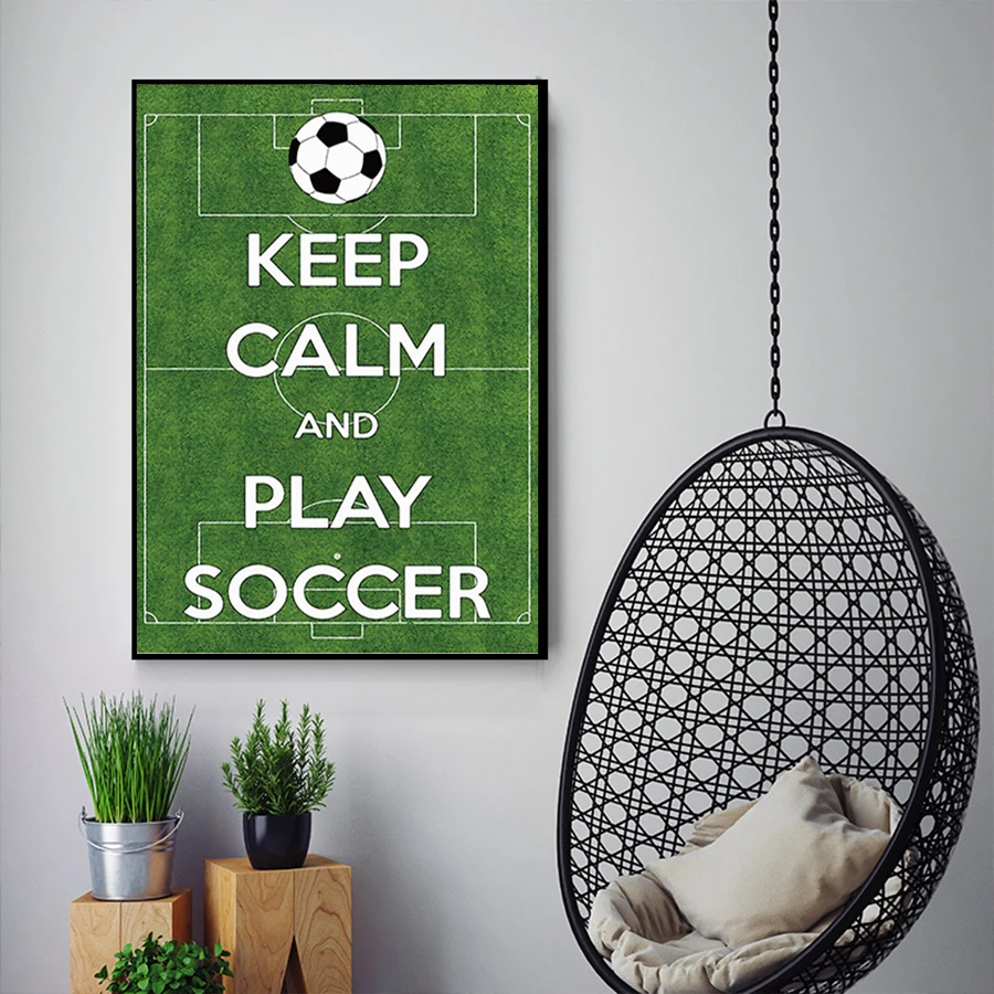 Настенная картина с изображением футбольного поля Картина на холсте Keep Calm and Play
