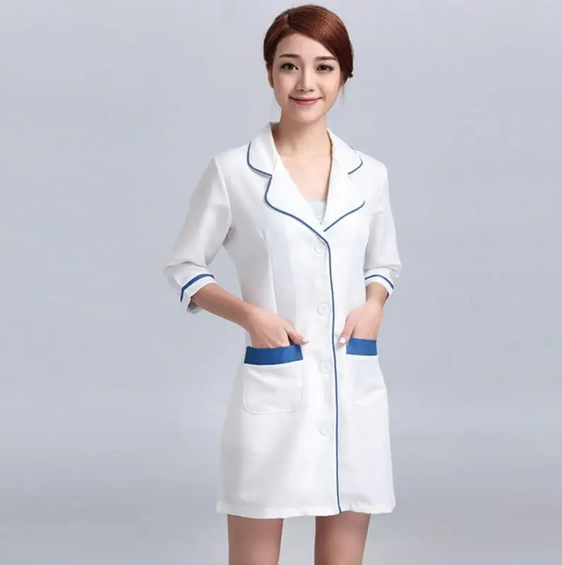 Женская Больничная униформа для ухода, комбинезоны, платья, костюмы, белое пальто, лабораторное пальто, медицинский техник - Цвет: white