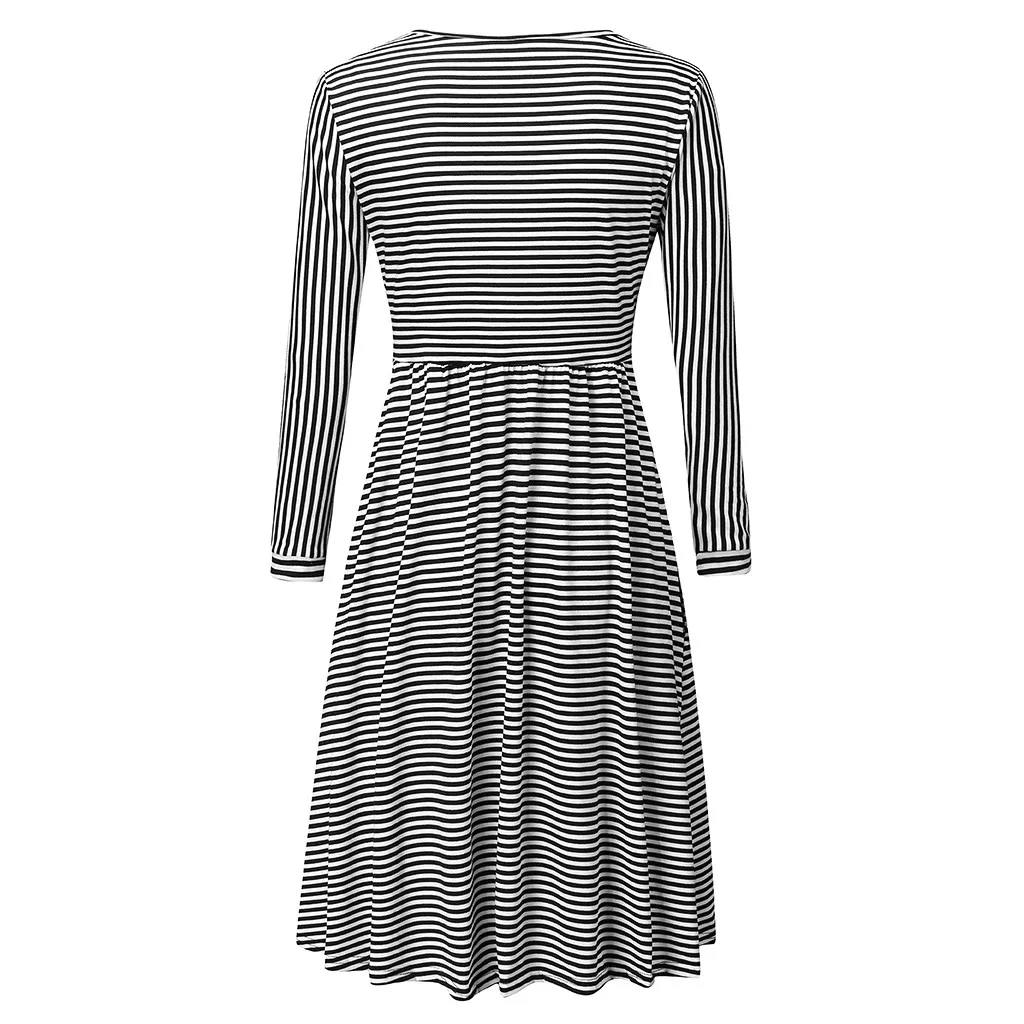 Women Pregnant Nusring Maternity Long Sleeve Print Floral O-neck Dress Print Striped Autumn Pregnancy Dress Daily Fashion