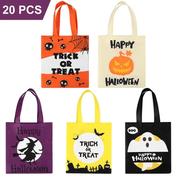 

20PCS Halloween Tote Bags Reusable Funny Trick Treat Pumpkin Gift Bags Favors Bags Goodie Totes for Party Halloween Festival