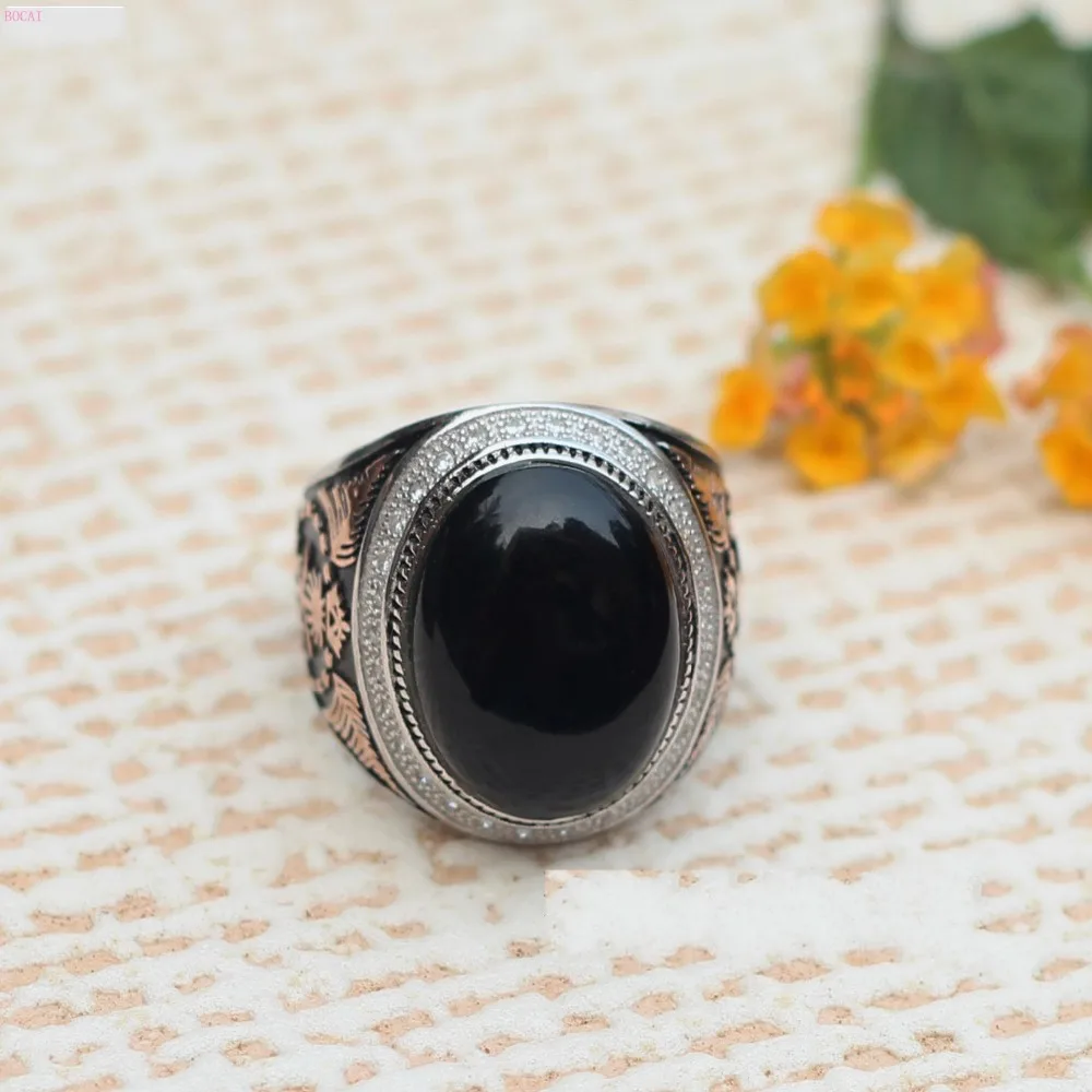 S925 Серебряное кольцо, модное простое кольцо, мужское черное кольцо, властное мужское тайское серебряное кольцо для мужчин