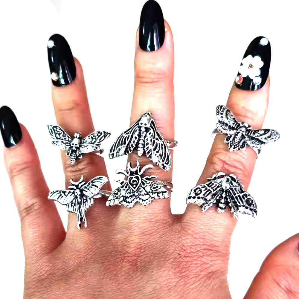 hzew 5pcs Resizable Death Head Skull Butterfly Moth Ring Creativity Gift For Women Men 5