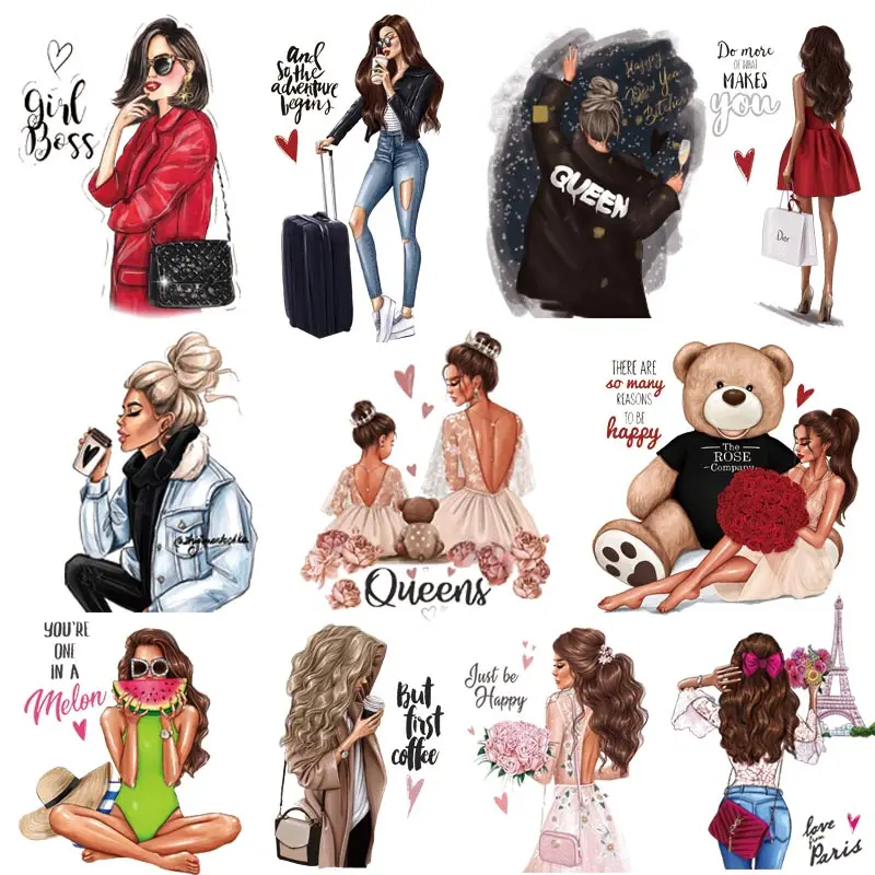 Fashion Lady Thermo Transfer Sticker On Clothes Vogue Girl Iron On patch  per abbigliamento Set di adesivi per vestiti T shirt lavabile fai da  te|Patches| - AliExpress