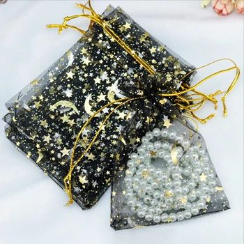 

100pcs Moon Star Small Organza Bags Candy Jewelry Packaging Bags Wedding Decoration Christmas Gift Bag Pouches