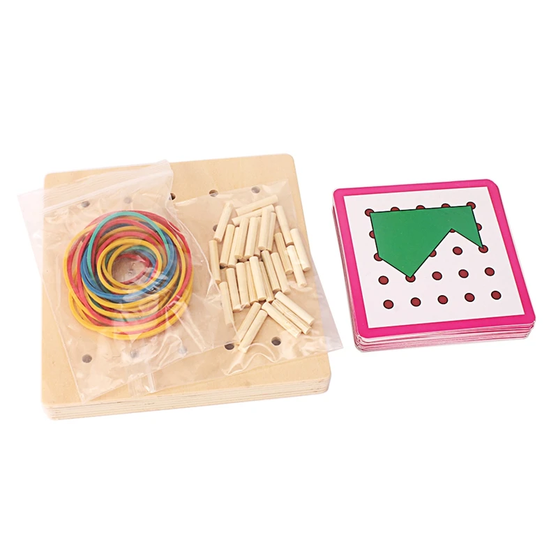 awesome  Baby Montessori Sensory Toy Geometric Shapes Wood Nail Board Wooden Pegged with Rubber Preschool Tr
