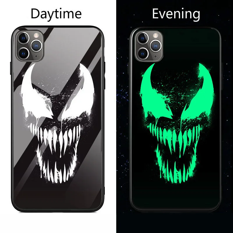 Venom1 Marvel Бэтмен Веном чехол в виде светящегося стекла для iphone 11 Pro XS MAX XR X 7 8 6 6S Plus Мстители Черная пантера Железный человек чехол - Цвет: Venom1