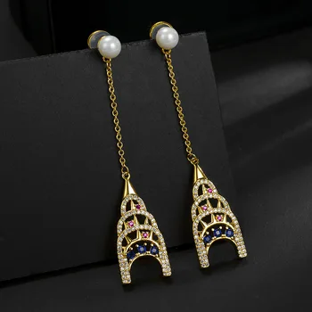 

Tower shaped long tassel earrings for women Baroque pearl colorful zircon aesthetic wedding party dangle drop earrings jewelry