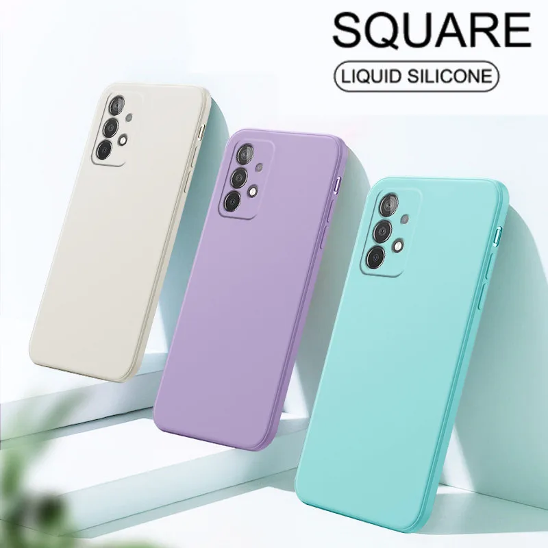 Square Liquid Silicone Case for Samsung Galaxy A52 A72 A22 A51 A71 S8 S9 S10 S20 S21 Plus Note 10 20 Ultra A50 A70 A32 A42 Cover | Мобильные