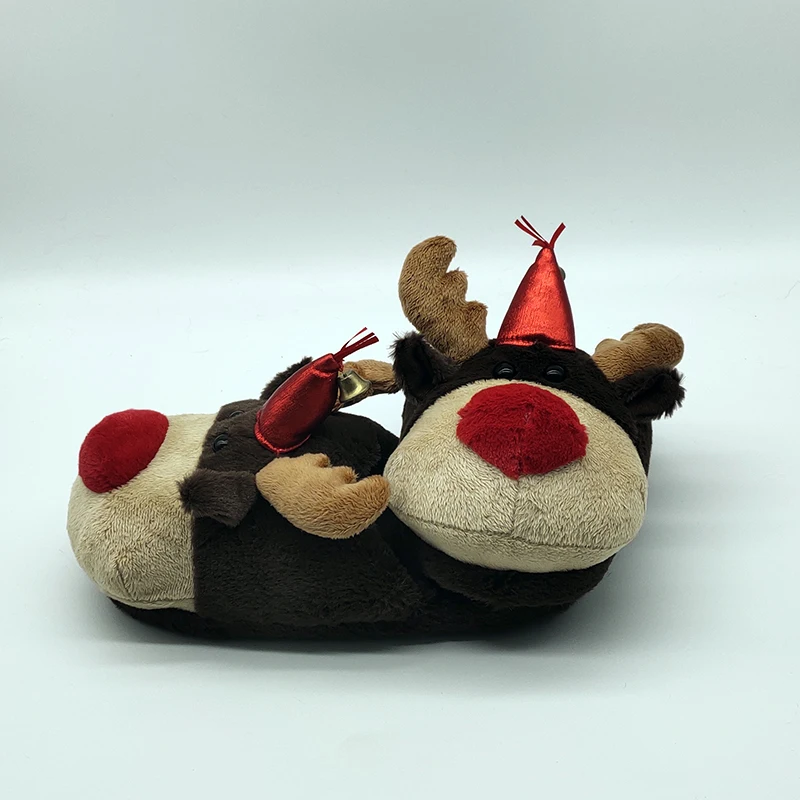 Детские Рождественские домашние тапочки; специальные теплые зимние домашние тапочки для влюбленных; обувь на толстой твердой подошве; домашняя обувь