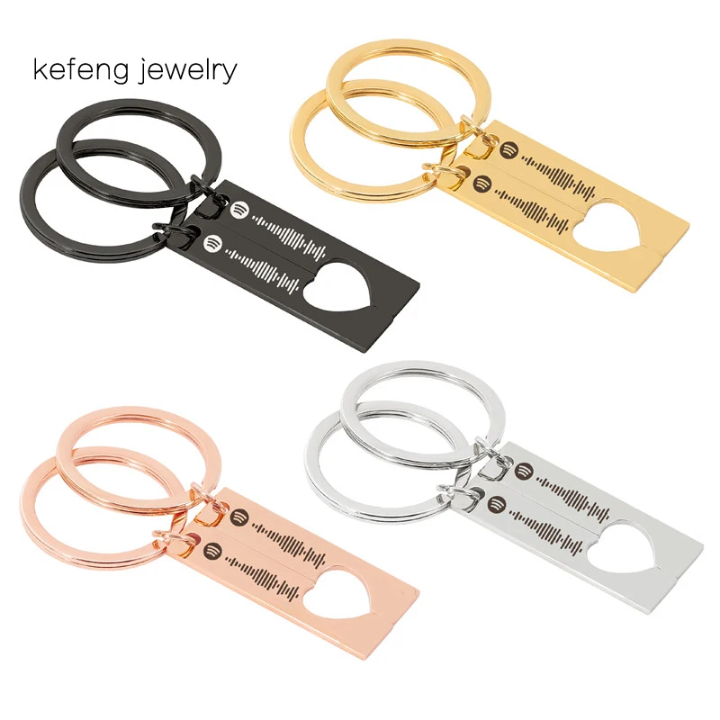 Code Keychain Keyring Customized Stainless-Steel Heart Couple Song 1-Pair Jewelry Favorite