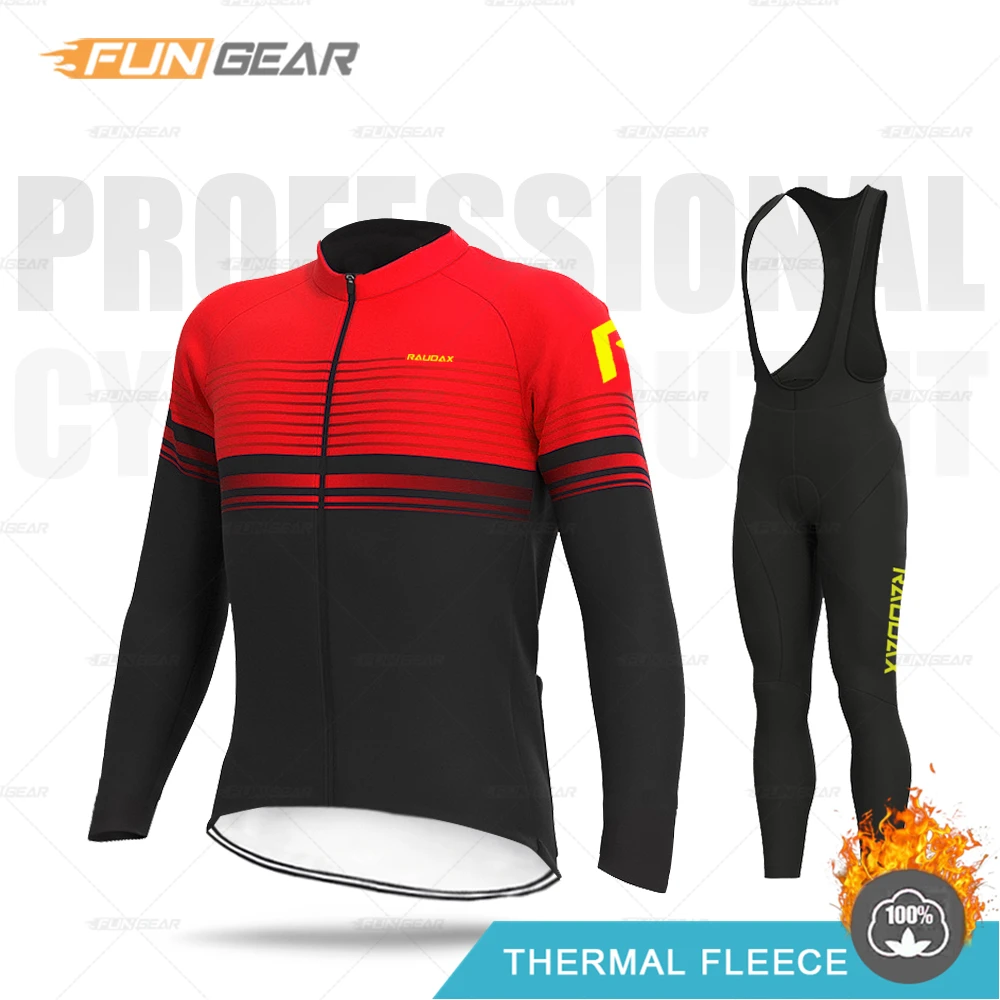 Cycling Clothing Men Winter Road Bike Thermal Fleece Long Sleeve Jersey Suit MTB Warm Unifrom Cycle Wear Ropa Ciclismo Pants Set - Цвет: BIB SET