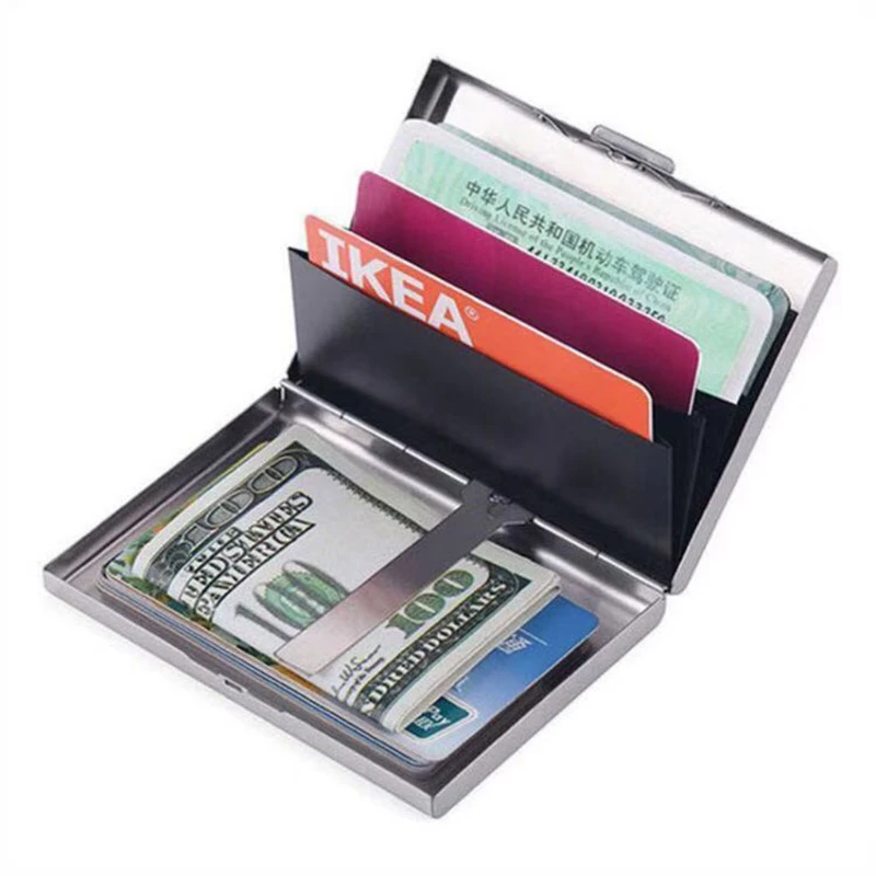 

Stainless Steel Business Card Holder Blocking Bank Credit Cards ID Case Bag Wallet Organizer for Women Men