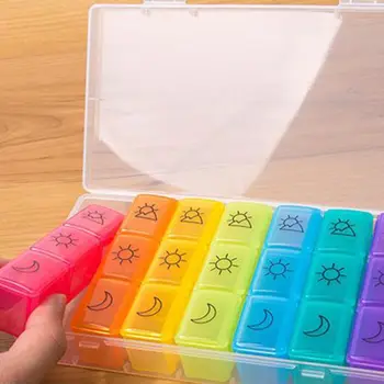 

7 Day Tablet Pill Box Holder 14 Grids Weekly Medicine Storage Organizer Case Pill Dispenser