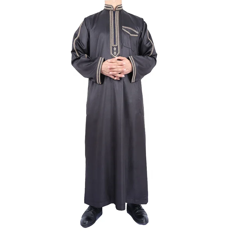 Men Zipper Qatar Muslim Moroccan Nigerian Style Black Long-Sleeved Stand-Up Collar Plus Size  Islamic Arabian Robe Worship Robe |