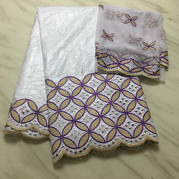 

2020 New African Guinea Bazin Brocade Damask Fabric for Femme Robe New Bazin Riche Brode with Swiss Cotton Lace 5+2 yards/lot