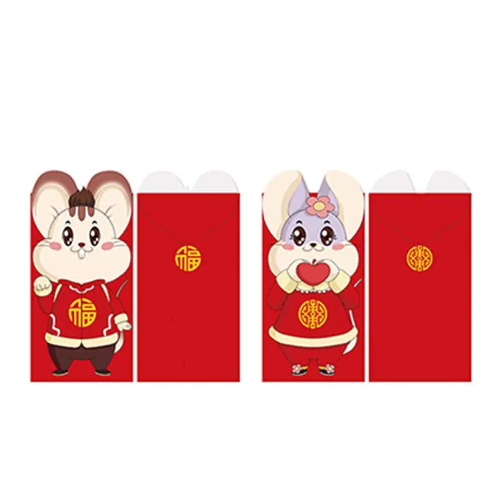 6 шт./компл. традиционный Lucky Hong Bao Бумага красные свадебные конверты Весенний фестиваль китайский год милый подарок крыса пакет