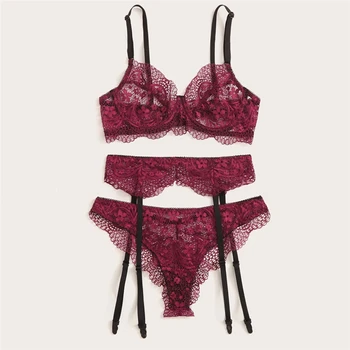 

Summer New Women Lingerie Set Lace Flower Unpadded Bra Sets Wireless Bra + G-String Underwear Babydoll Sexy Female Floral Bra