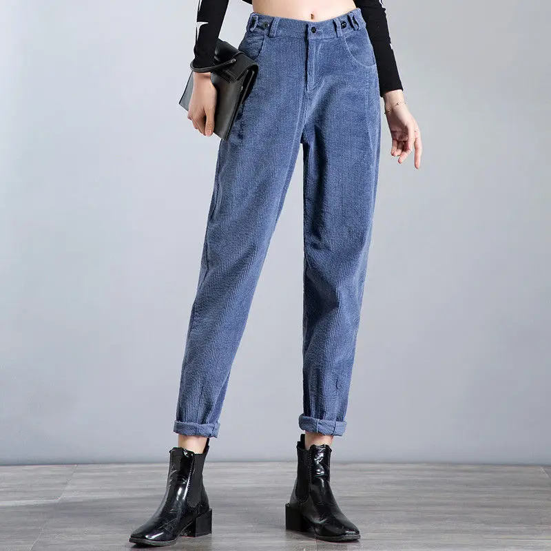 Вельветовые брюки женские с высокой талией шаровары Pantalon Femme размера плюс свободные черные брюки женские уличные брюки C6061 - Цвет: blue pants