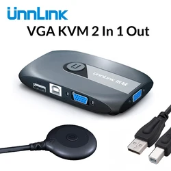 Unnlink – commutateur VGA KVM 2x1 avec prolongateur, USB 2.0, 2 pièces, moniteur de partage d'ordinateur portable, souris, clavier, imprimante 