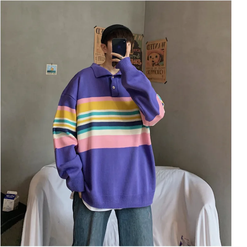 Autumn/winter new slimming color retro long-sleeve sweater loose casual round collar personality youth men's wear