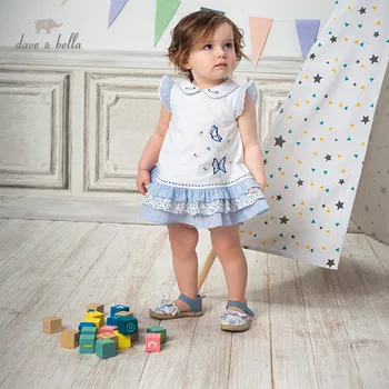 

DB13129 dave bella summer baby girl's princess embroidery striped dress children fashion party dress kids infant lolita clothes