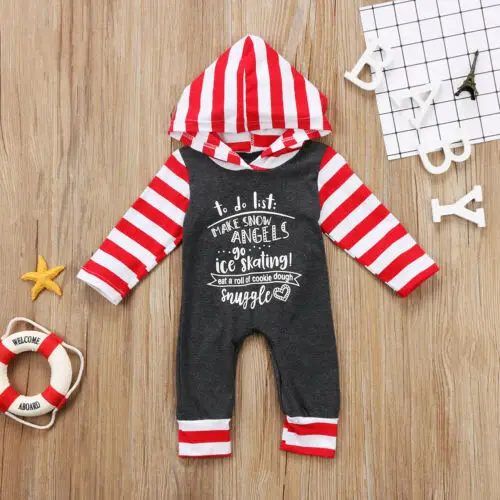 My First Christmas/комбинезон унисекс с капюшоном в полоску с надписью «My First Christmas» для маленьких мальчиков и девочек, боди, одежда с капюшоном - Цвет: Серый