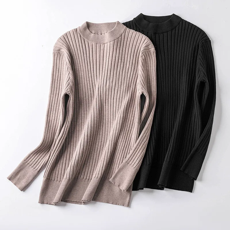 

2022 New Knit Sweater High Quality Women's Autumn Winter Tops Long Sleeve O-Collar Bottoming Shirt Casual Pullover Female KW1035