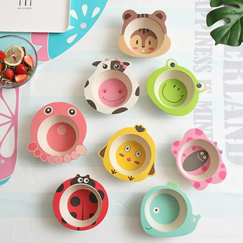 

Bamboo Fiber Baby Feeding Tableware Cute Animal Cartoon Kids Infant Toddler Portable Bowl
