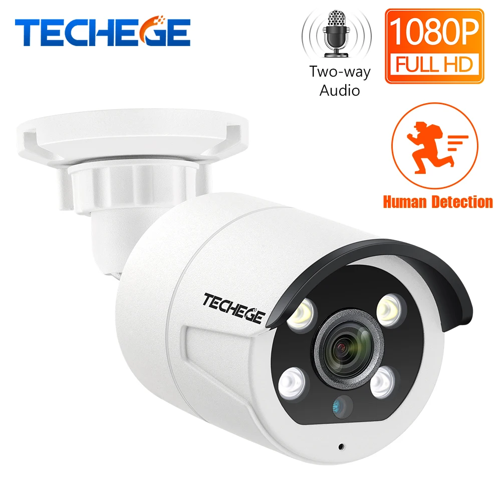 Techege HD 1080P POE ip-камера, двухсторонняя камера безопасности, AI ONVIF, обнаружение человека, открытая Водонепроницаемая камера видеонаблюдения для POE NVR