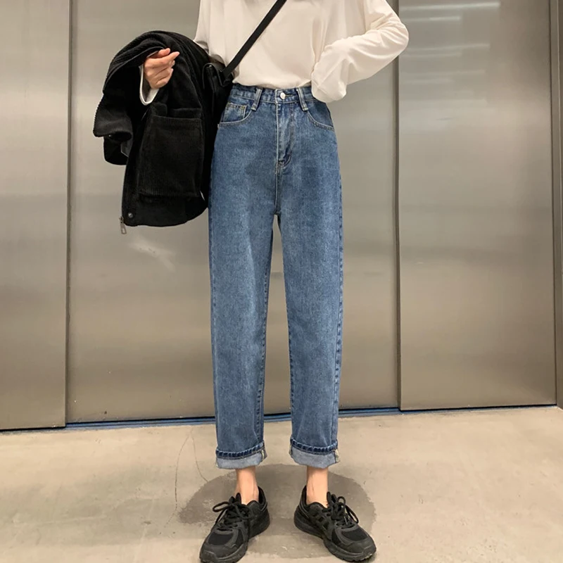 High Waist Jeans Women Streetwear Top Shop Novelty Personality Womens Denim Trousers Loose All Match Korean Fashion Simple Soft