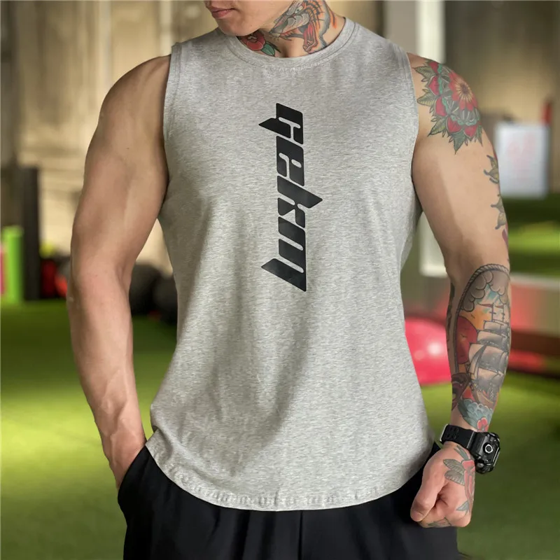 

2021 NEW Men Sports Tank top Summer gyms Cotton Tank top men Fitness sleeveless shirt Male breathable Undershirt Running Vest