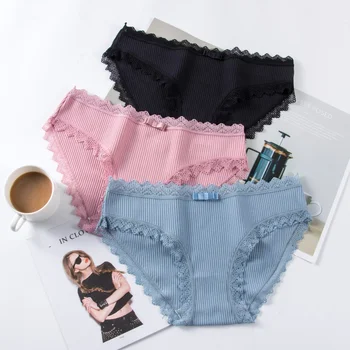 

Hot Sexy Ladies Underwear Woman Panties Fashion Lace Briefs High Quality Cotton Low Waist Cute Women Female Lingerie Black