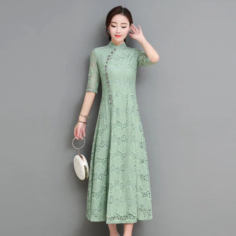 Вьетнамское платье для женщин, винтажное, восточное, китайское, Qipao, Cheongsams, обтягивающее, облегающее, кружевное, с вышивкой, свадебное, Aodai, одежда - Цвет: Color3