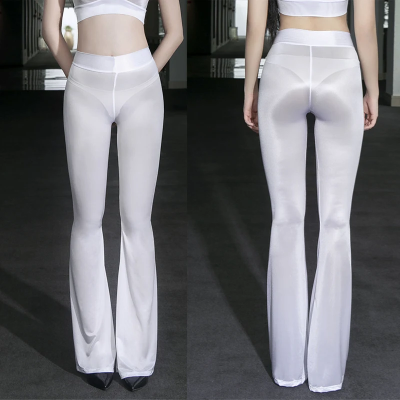 Glossy Transparent Flare Pants For Women Sexy Elastic Yoga, Pole