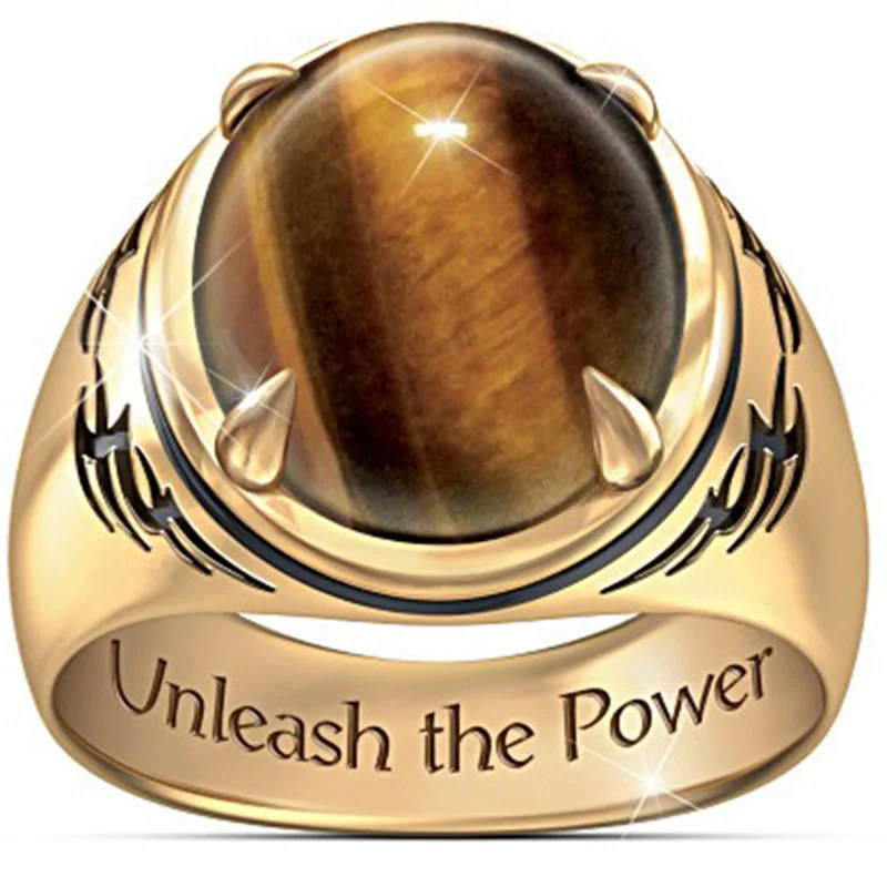 Bohemia Oval Tiger Eye Brown Stone Wedding Ring Men Gold Metal Natural Engagement Rings for Women Boho Punk Jewelry 2020 | Украшения и