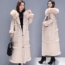 Стиль, зимнее пальто из овечьей шерсти, длинное, большой размер, меховое, толстое пальто, хлопковая стеганая одежда, хлопковое пальто для женщин