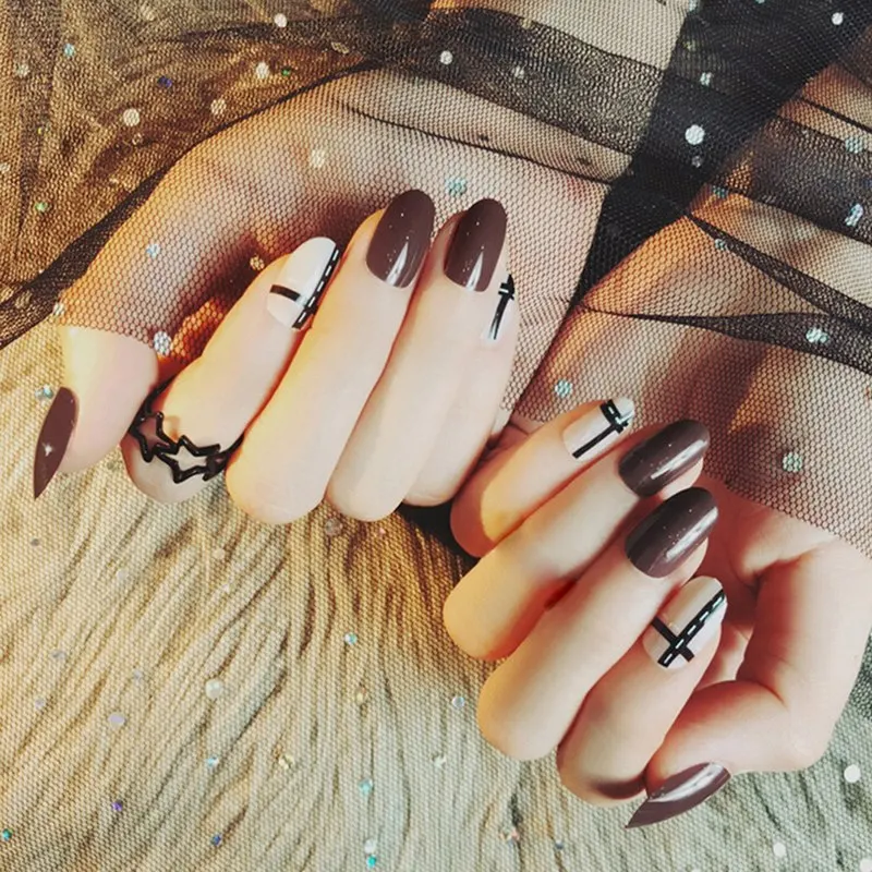 1 Set Professional Nails Glitter Decoration Acrylic Fake Nails Art Tips Square Medium