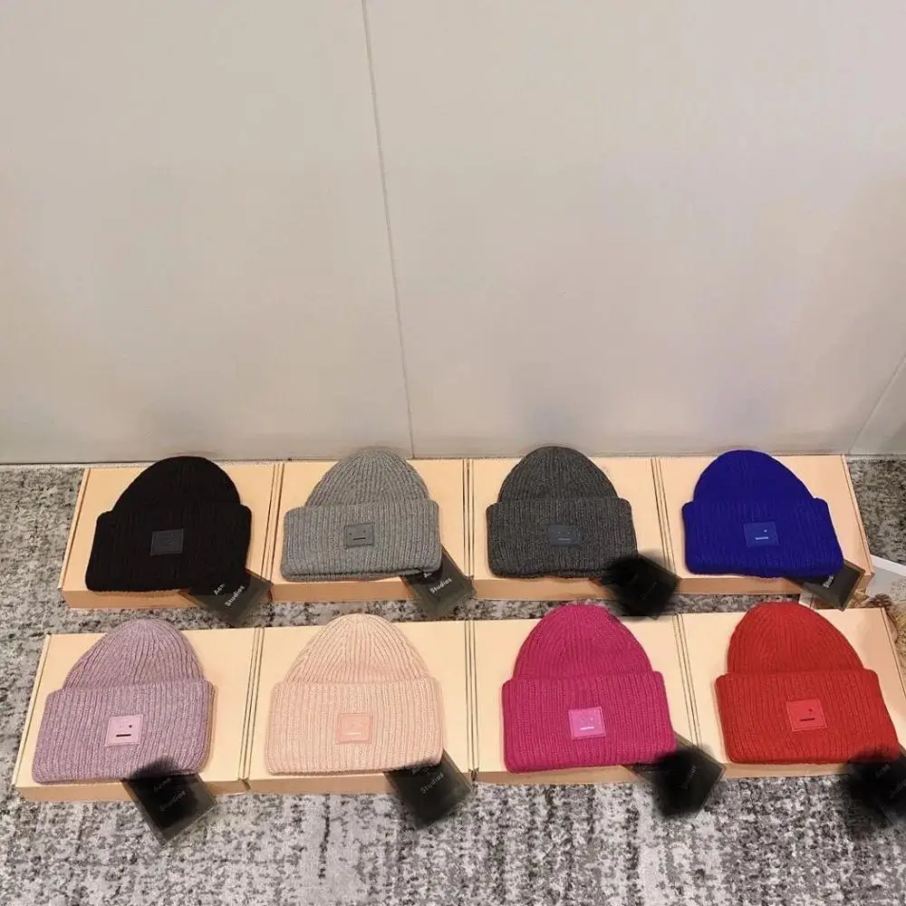 AC Studios Smiling face Beanie Skull Caps knitted Cashmere Eye Warm Couple Lovers Acne Hats Tide Street Hip-hop Wool Cap Adult