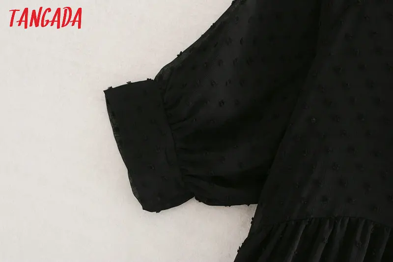 Tangada, модное женское черное Сетчатое платье с вышивкой, с коротким рукавом, на пуговицах, винтажное женское платье-миди, Vestidos CE187